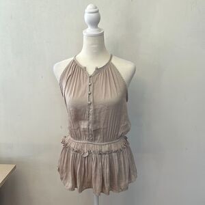 Philosophy gold button front halter top with ruffle waist Size XS New